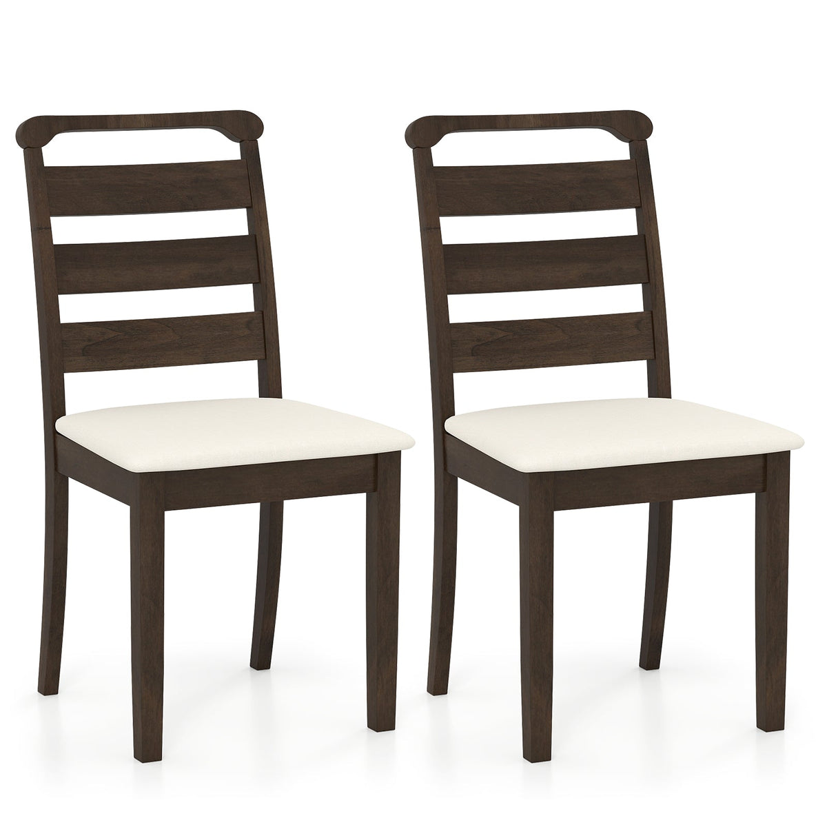 Polyester Upholstered Wooden Dining Chair Set of 2-Walnut