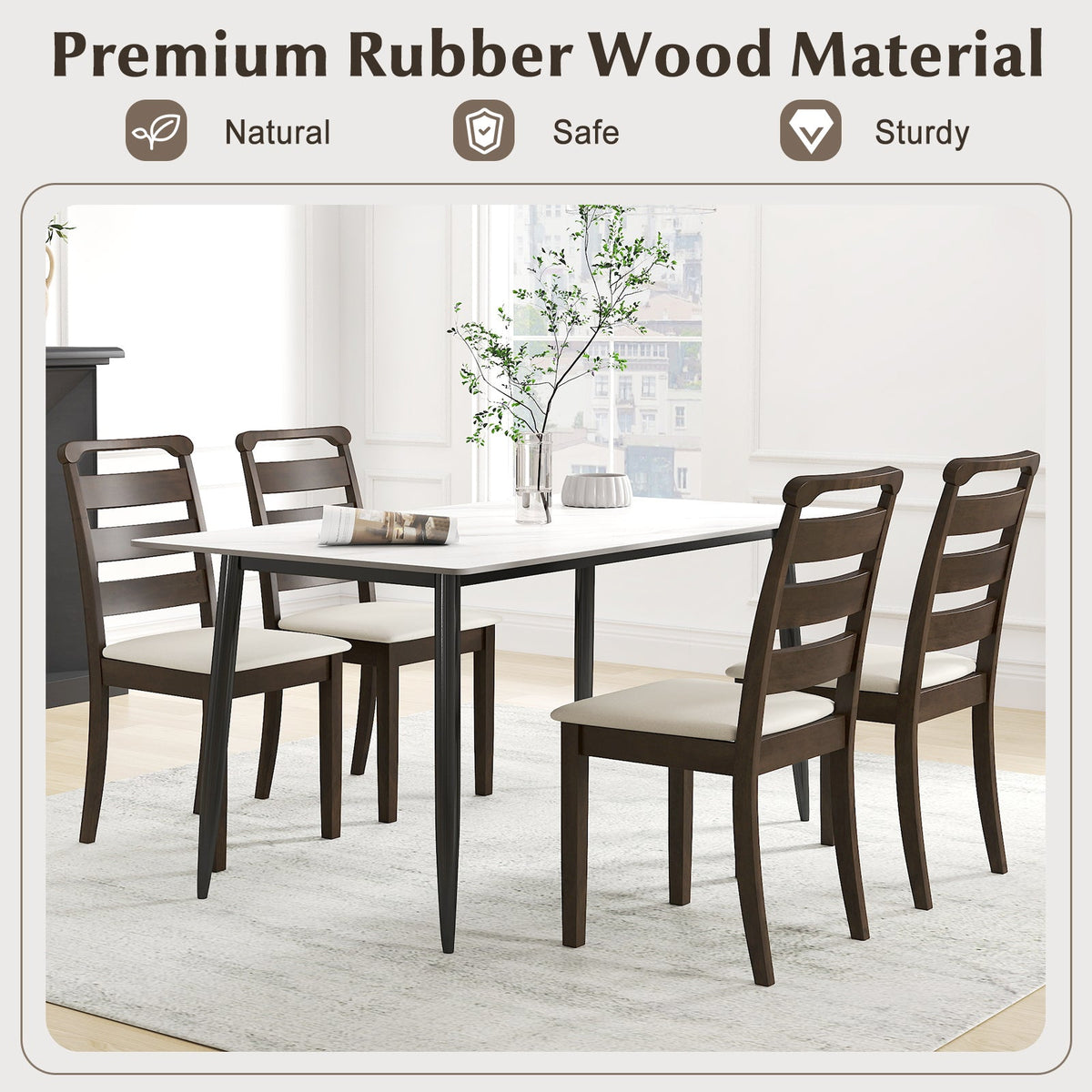 Polyester Upholstered Wooden Dining Chair Set of 2-Walnut