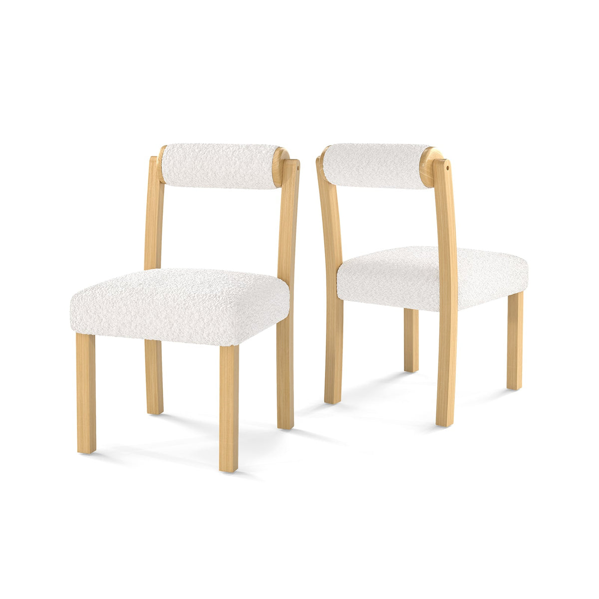 Wooden Dining Chair with Rubber Wood Frame and Cylinder Back Set of 2-White