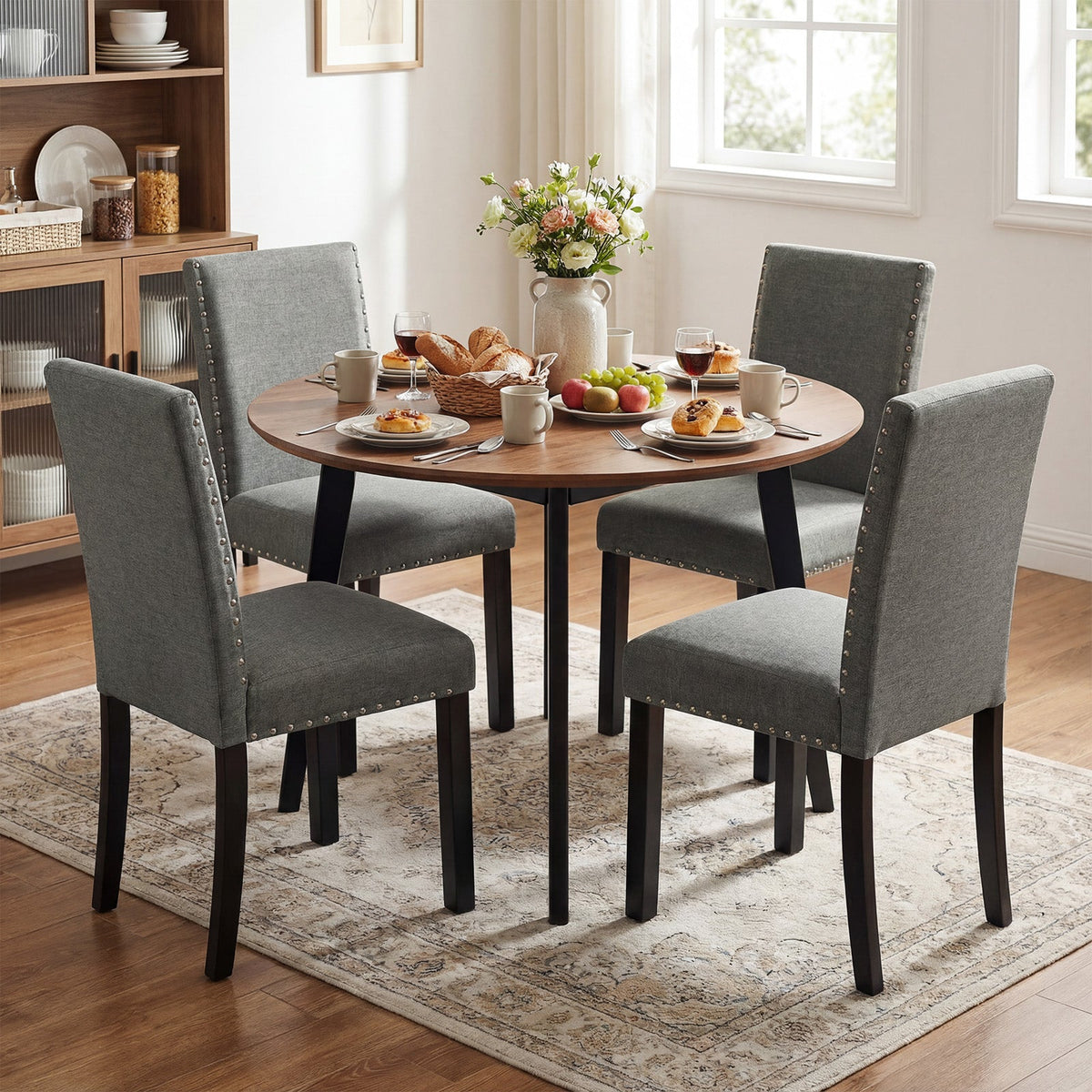 Wooden Dining Chairs Set of 4 with Bent Wood Legs
