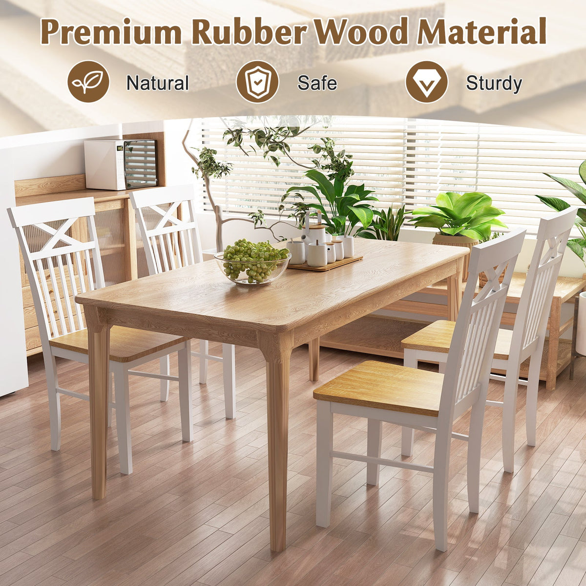 Wooden Kitchen Dining Chair Set of 2 with Rubber Wood Frame-Natural