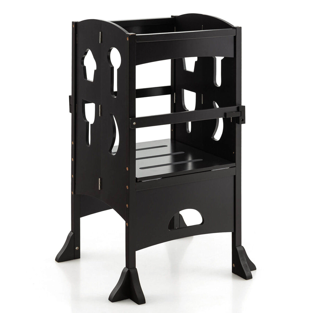 Folding Wooden Step Stool with Lockable Safety Rail for Toddler 3+