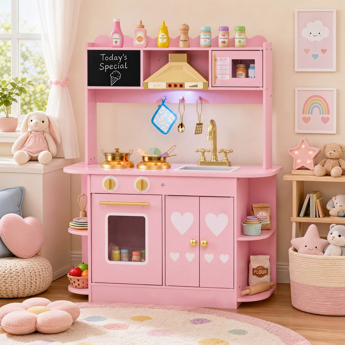 Wooden Play Kitchen with Lights & Sounds for Toddlers 3+ DirectDeals