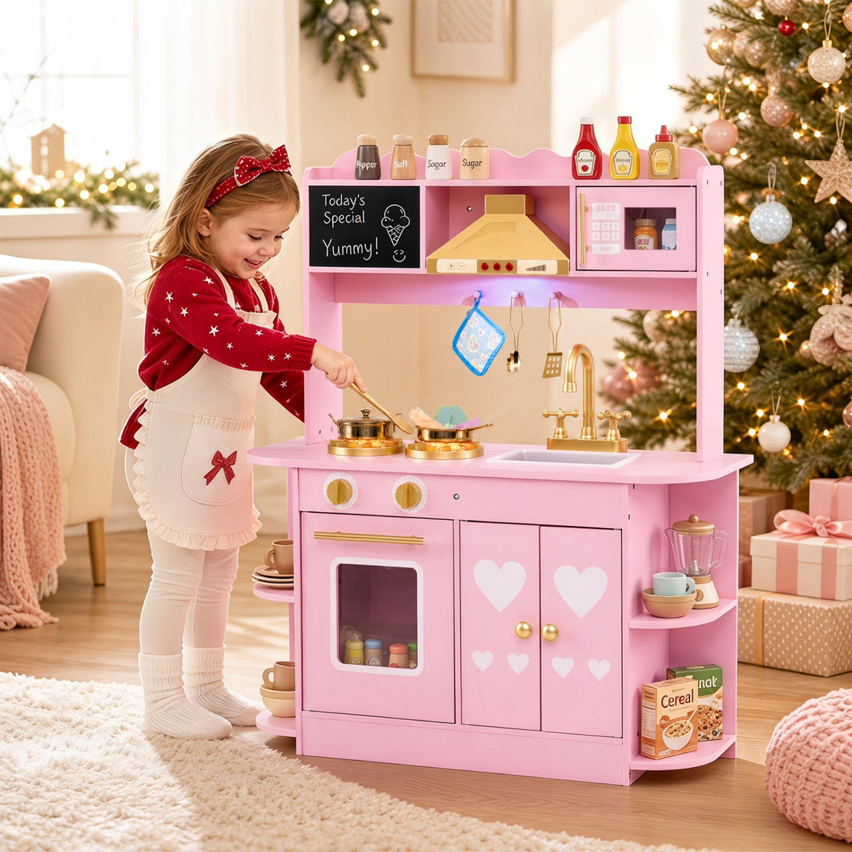 Wooden Play Kitchen with Lights & Sounds for Toddlers 3+ DirectDeals