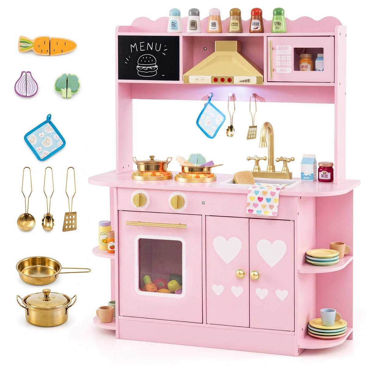 Wooden Play Kitchen with Lights & Sounds for Toddlers 3+ DirectDeals