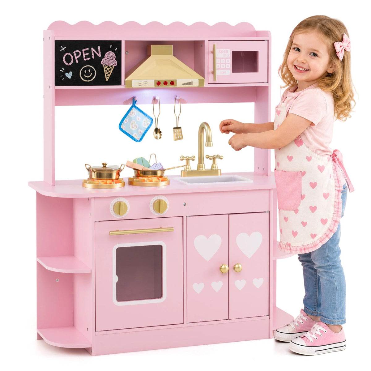 Wooden Play Kitchen with Lights & Sounds for Toddlers 3+ DirectDeals