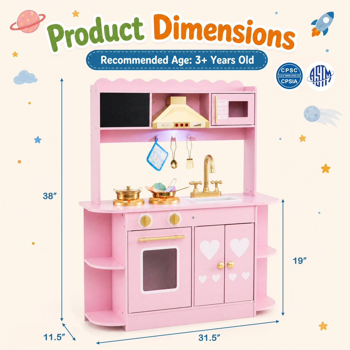 Wooden Play Kitchen with Lights & Sounds for Toddlers 3+ DirectDeals