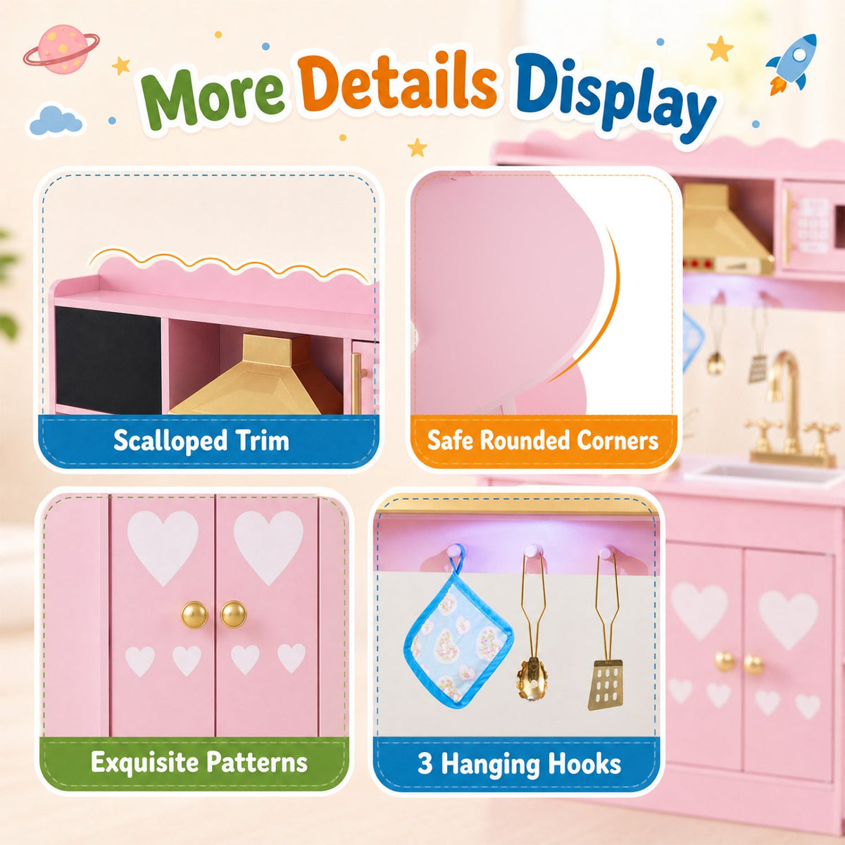 Wooden Play Kitchen with Lights & Sounds for Toddlers 3+ DirectDeals