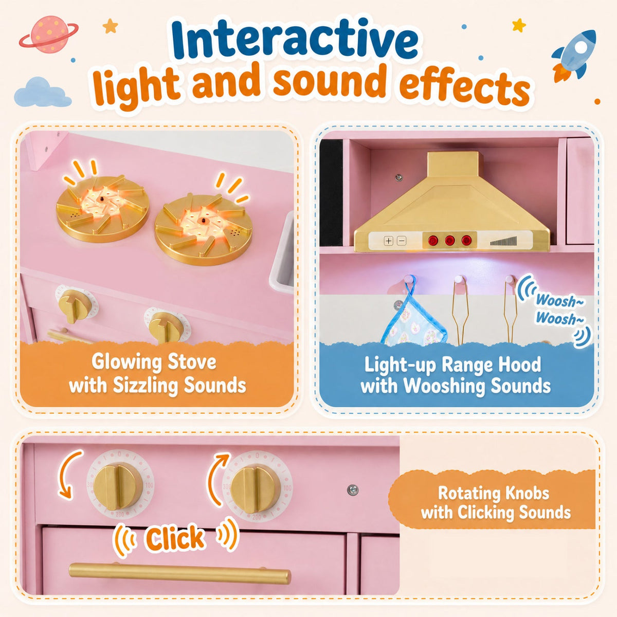 Wooden Play Kitchen with Lights & Sounds for Toddlers 3+ DirectDeals