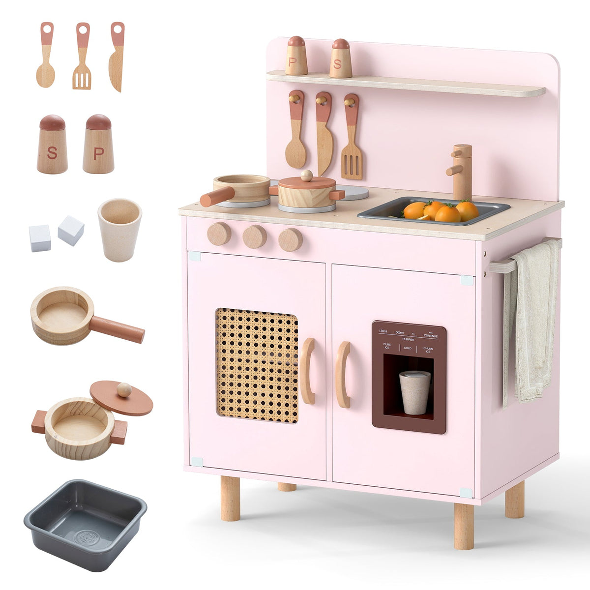 Wooden Pretend Kitchen Playset with Realistic Ice Maker