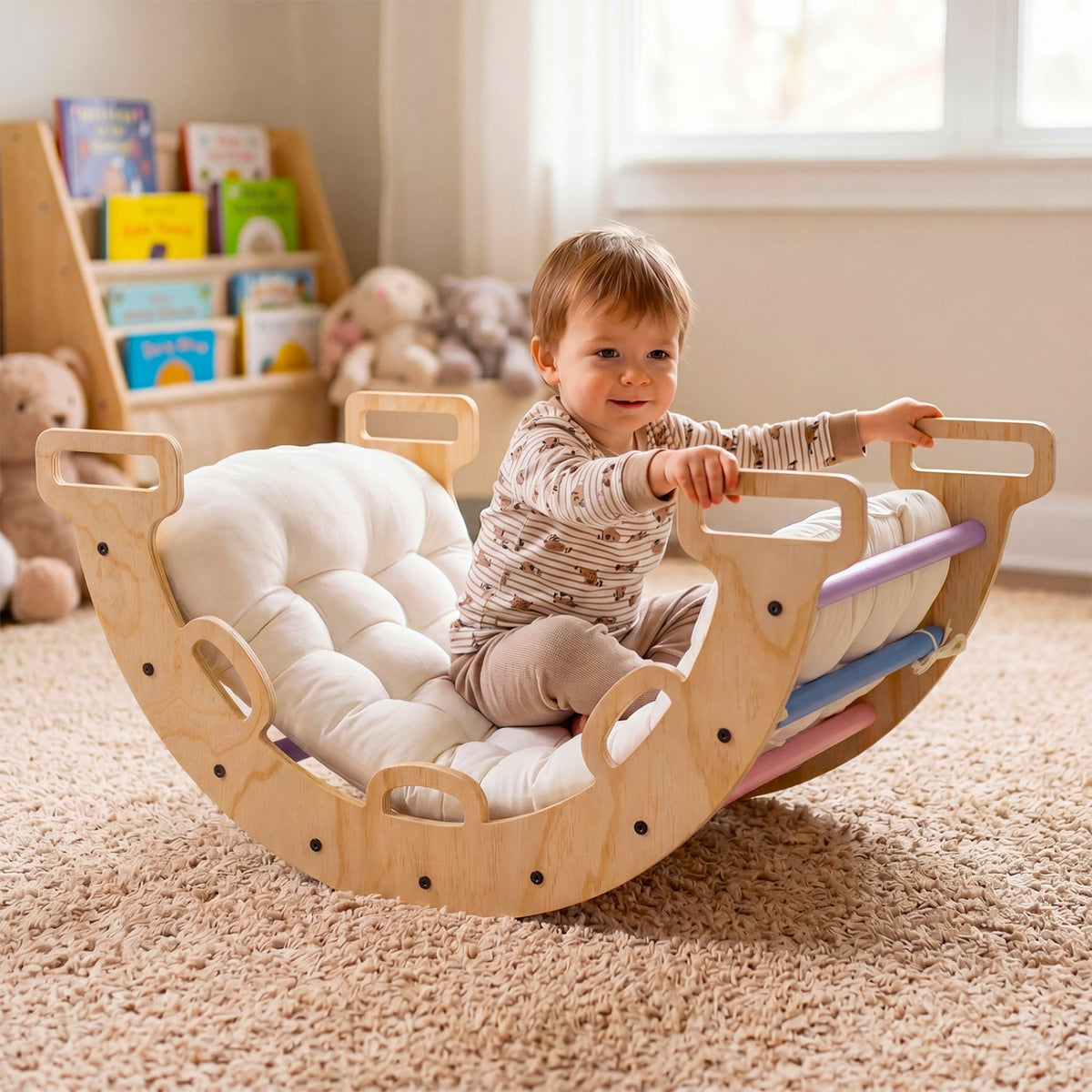 Wooden Rocking Climbing Arch with Cushion 3-in-1 Montessori DirectDeals