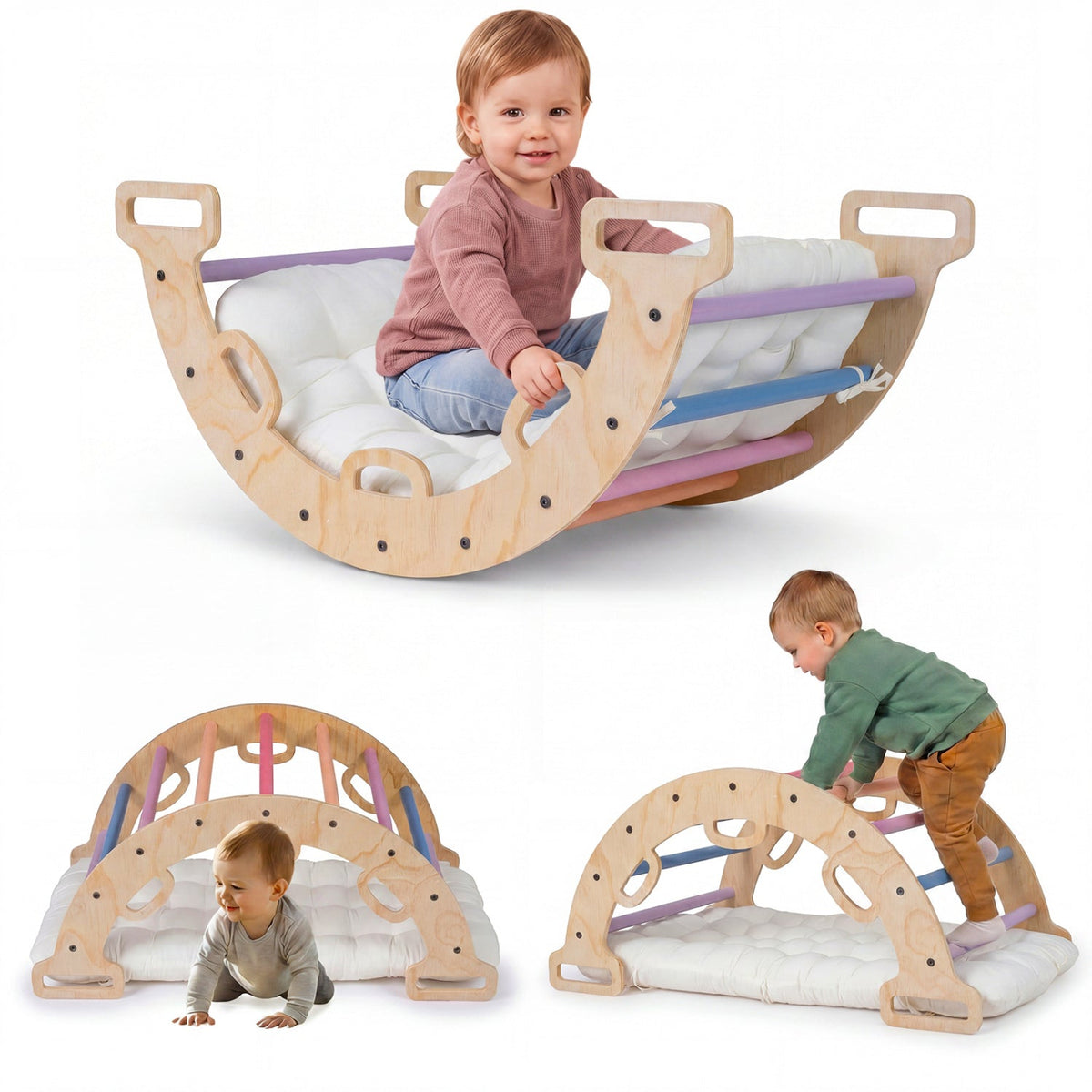 Wooden Rocking Climbing Arch with Cushion 3-in-1 Montessori DirectDeals