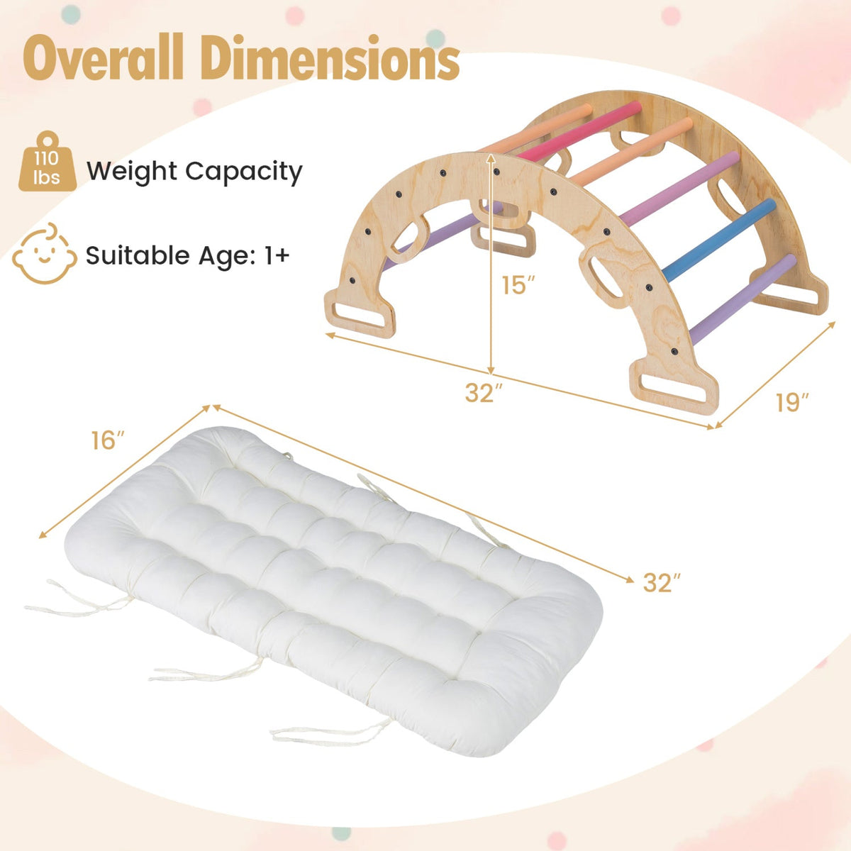 Wooden Rocking Climbing Arch with Cushion 3-in-1 Montessori DirectDeals