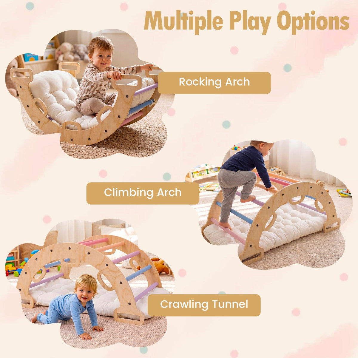 Wooden Rocking Climbing Arch with Cushion 3-in-1 Montessori DirectDeals