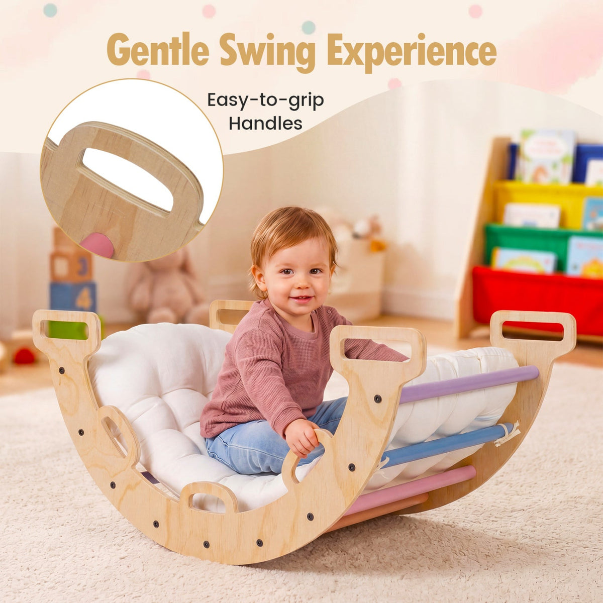 Wooden Rocking Climbing Arch with Cushion 3-in-1 Montessori DirectDeals