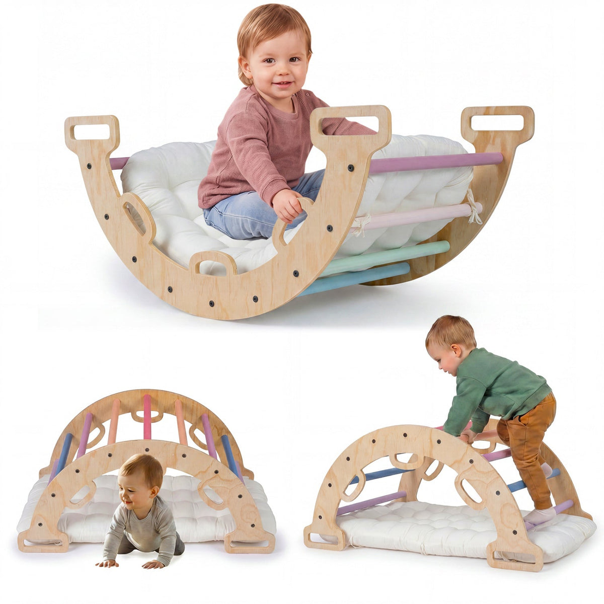 Wooden Rocking Climbing Arch with Cushion 3-in-1 Montessori DirectDeals