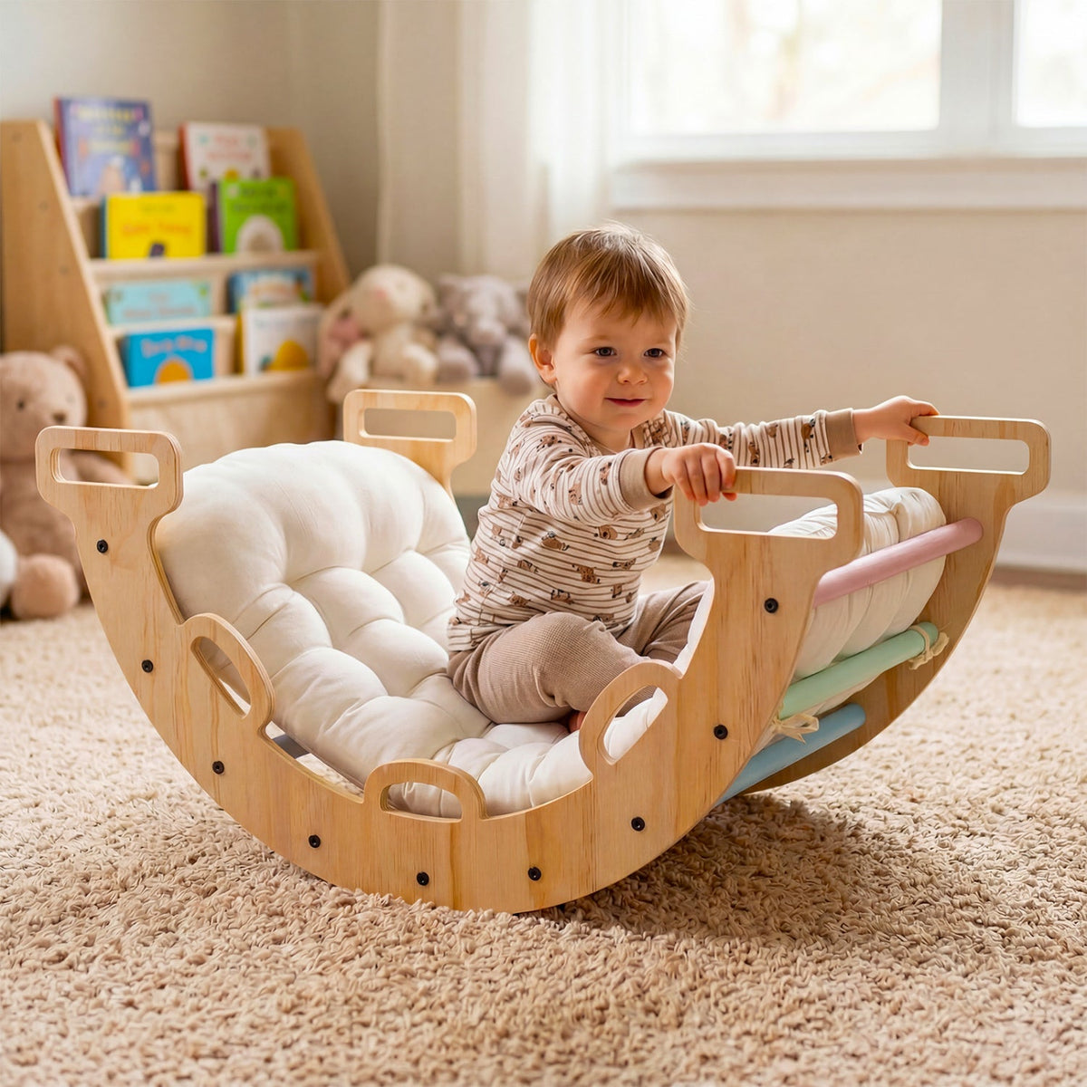 Wooden Rocking Climbing Arch with Cushion 3-in-1 Montessori DirectDeals