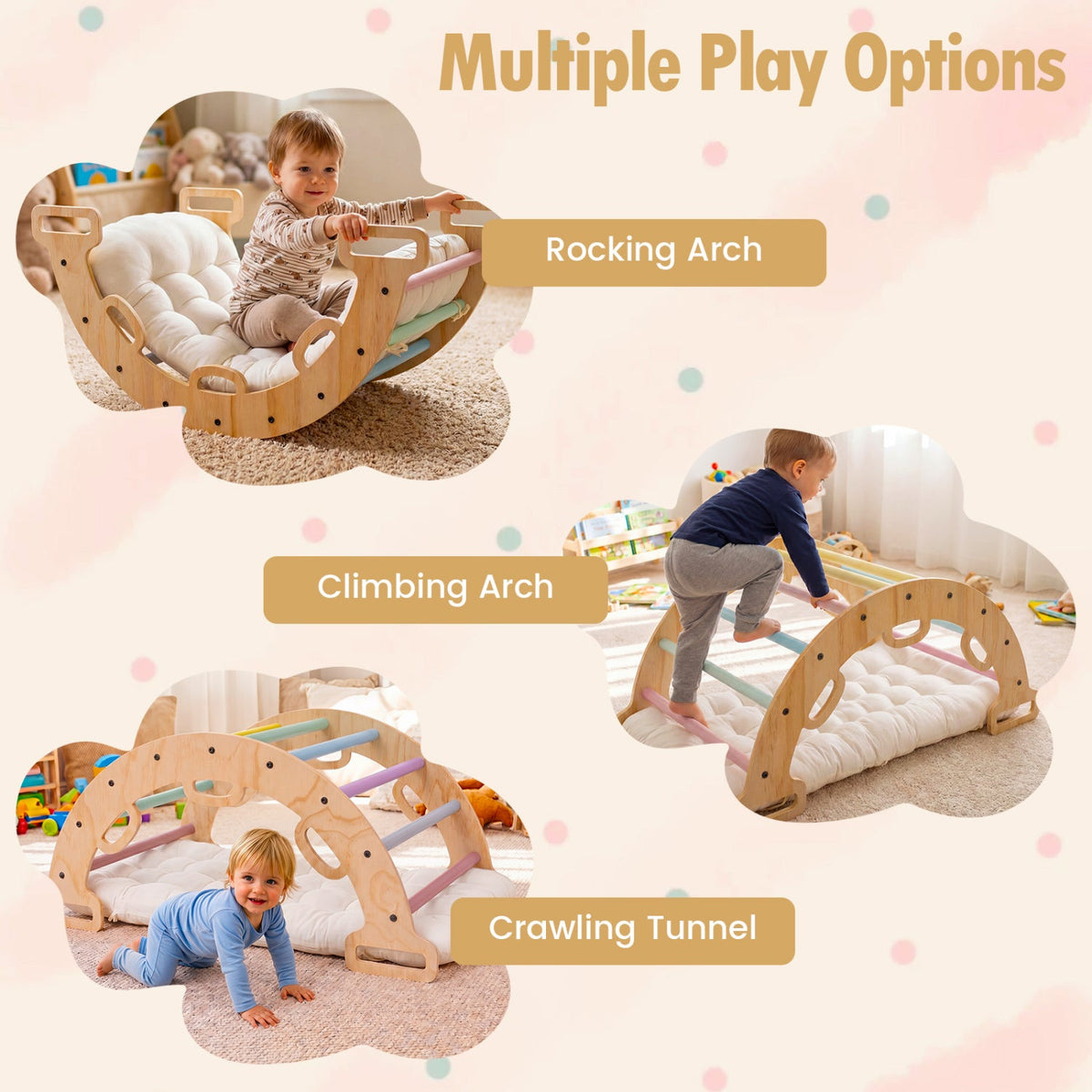 Wooden Rocking Climbing Arch with Cushion 3-in-1 Montessori DirectDeals