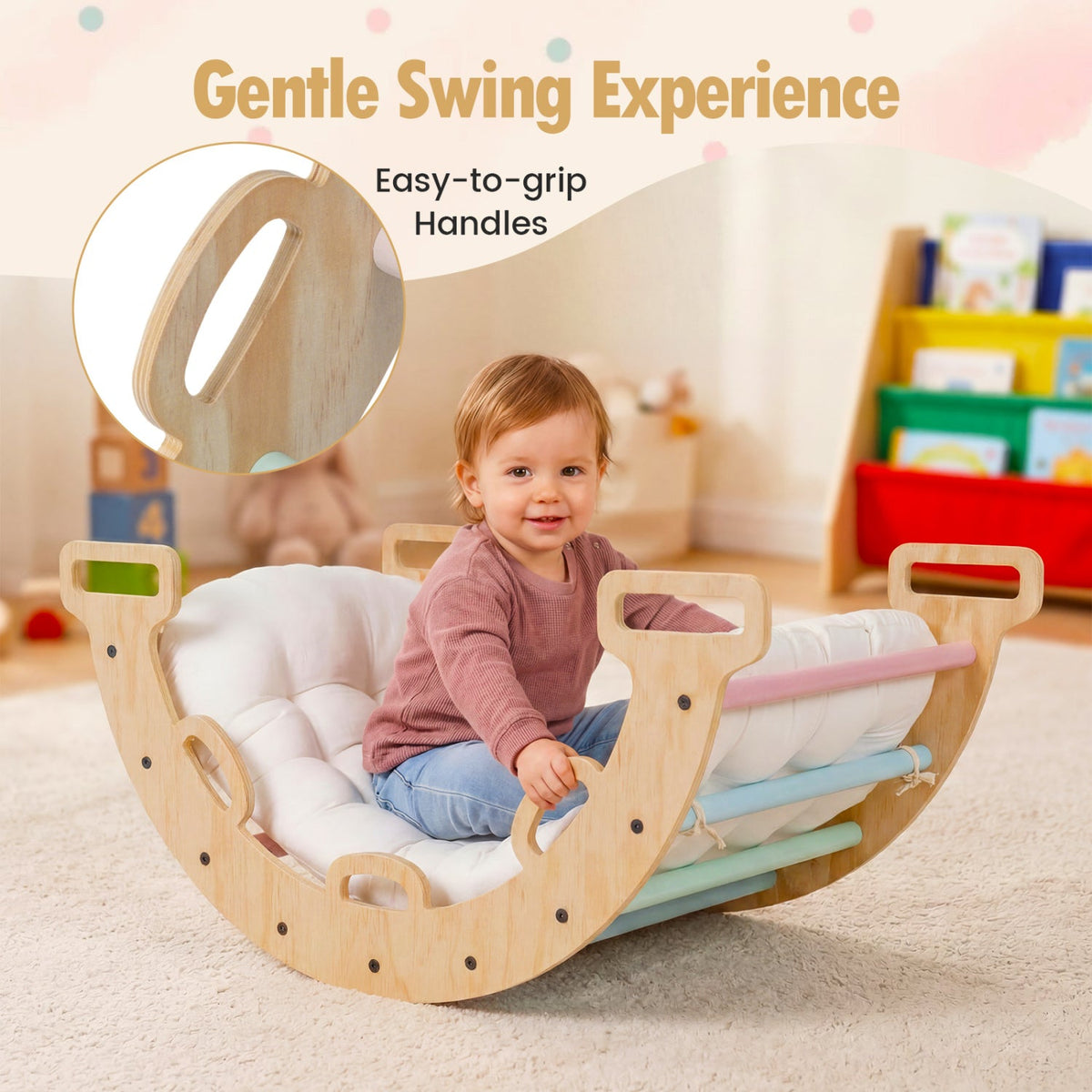 Wooden Rocking Climbing Arch with Cushion 3-in-1 Montessori DirectDeals