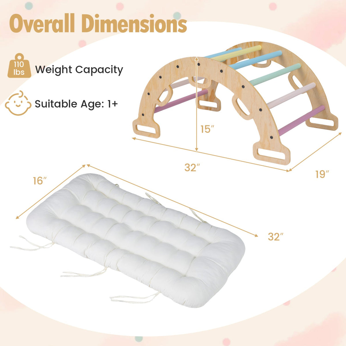 Wooden Rocking Climbing Arch with Cushion 3-in-1 Montessori DirectDeals