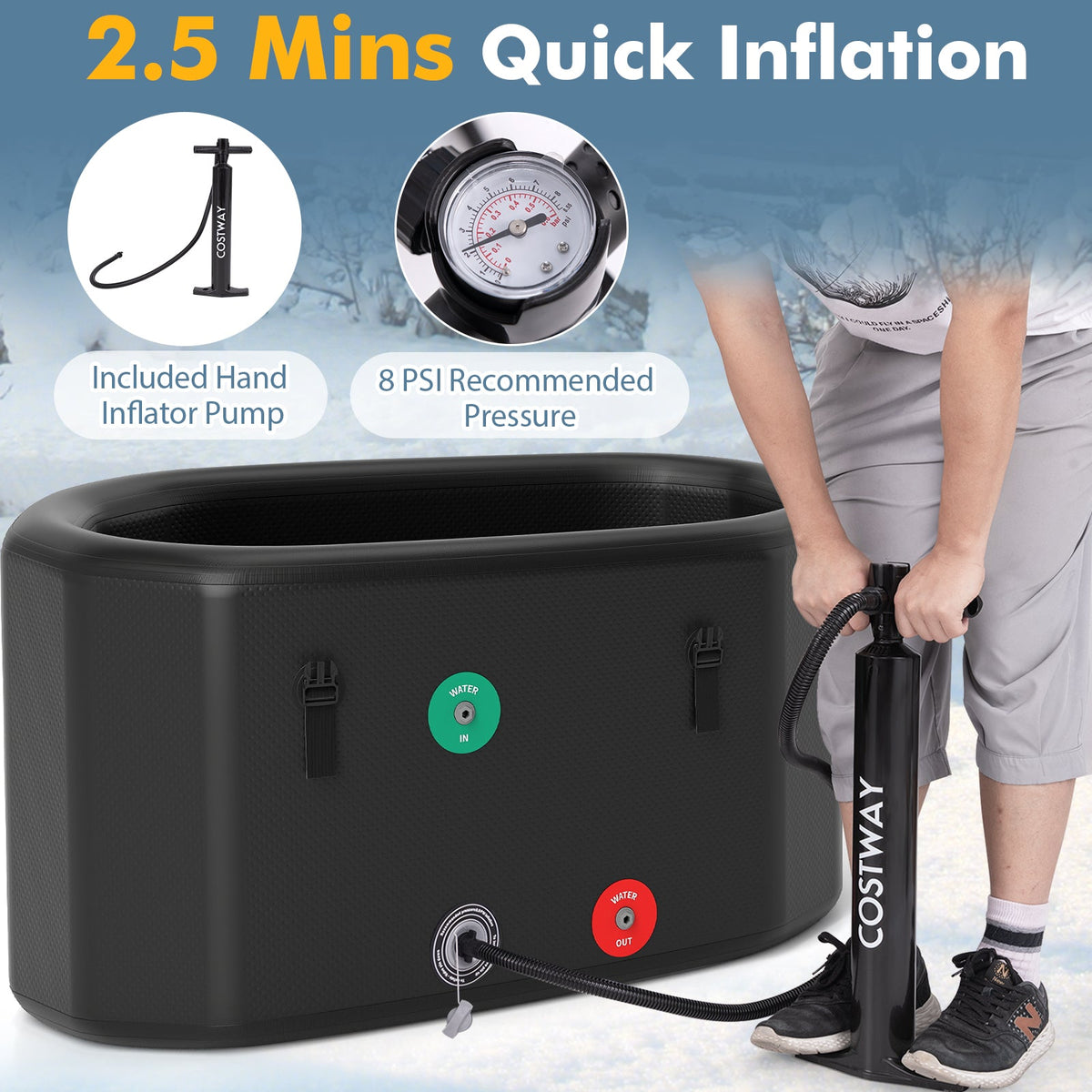 XL 129 Gal Oval Ice Bath Tub with Cover and Hand Pump for Athletes