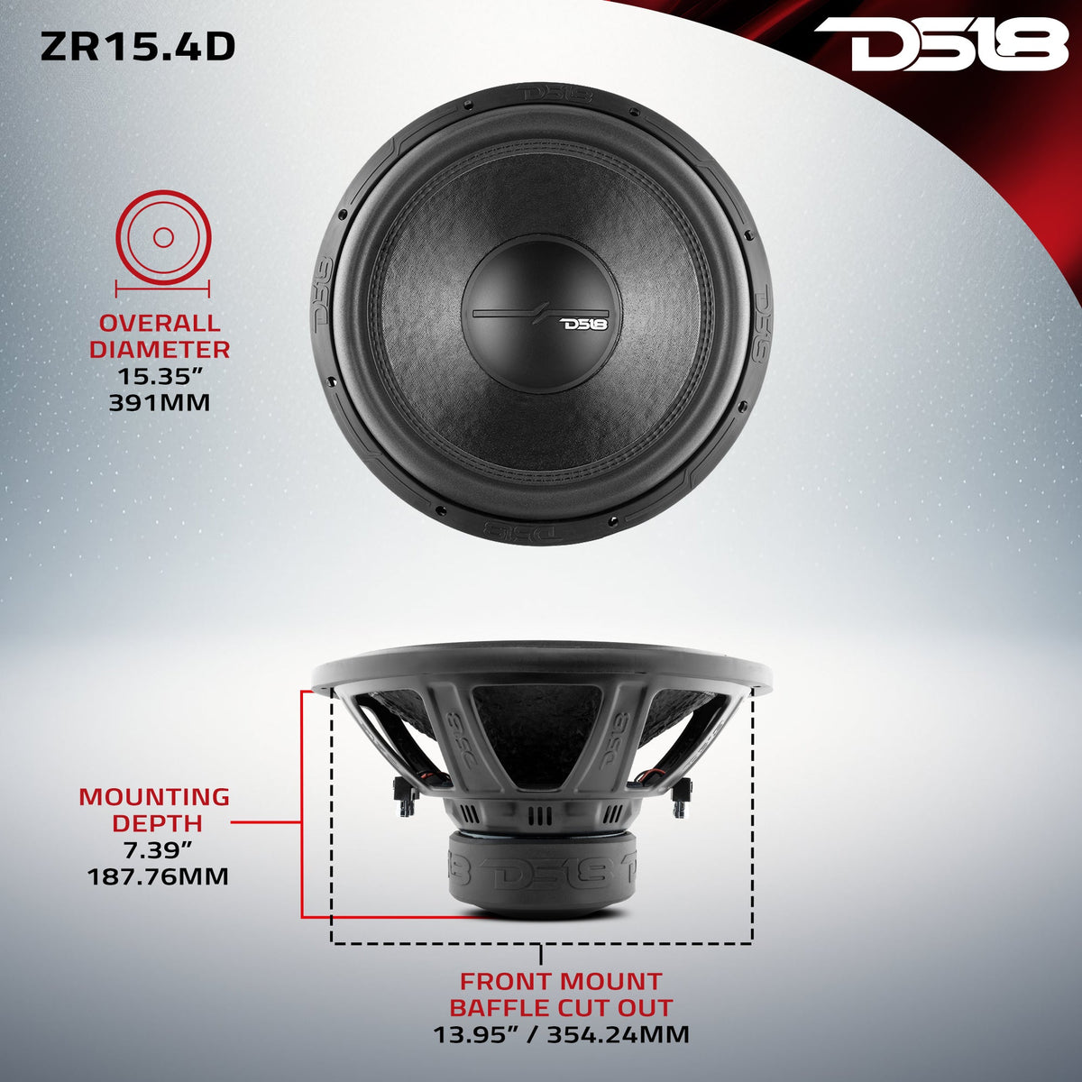 ZR 15" Subwoofer 750 Watts Rms DVC  4-Ohm DS18