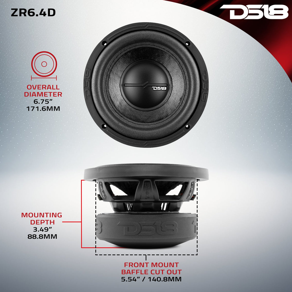 ZR 6.5" Subwoofer 300 Watts Rms DVC  4-Ohm DS18