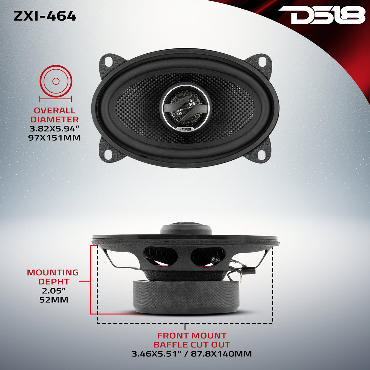 ZXI 4x6" 2-Way Coaxial Speakers with Kevlar Cone | 60 Watts RMS 4-Ohm DS18