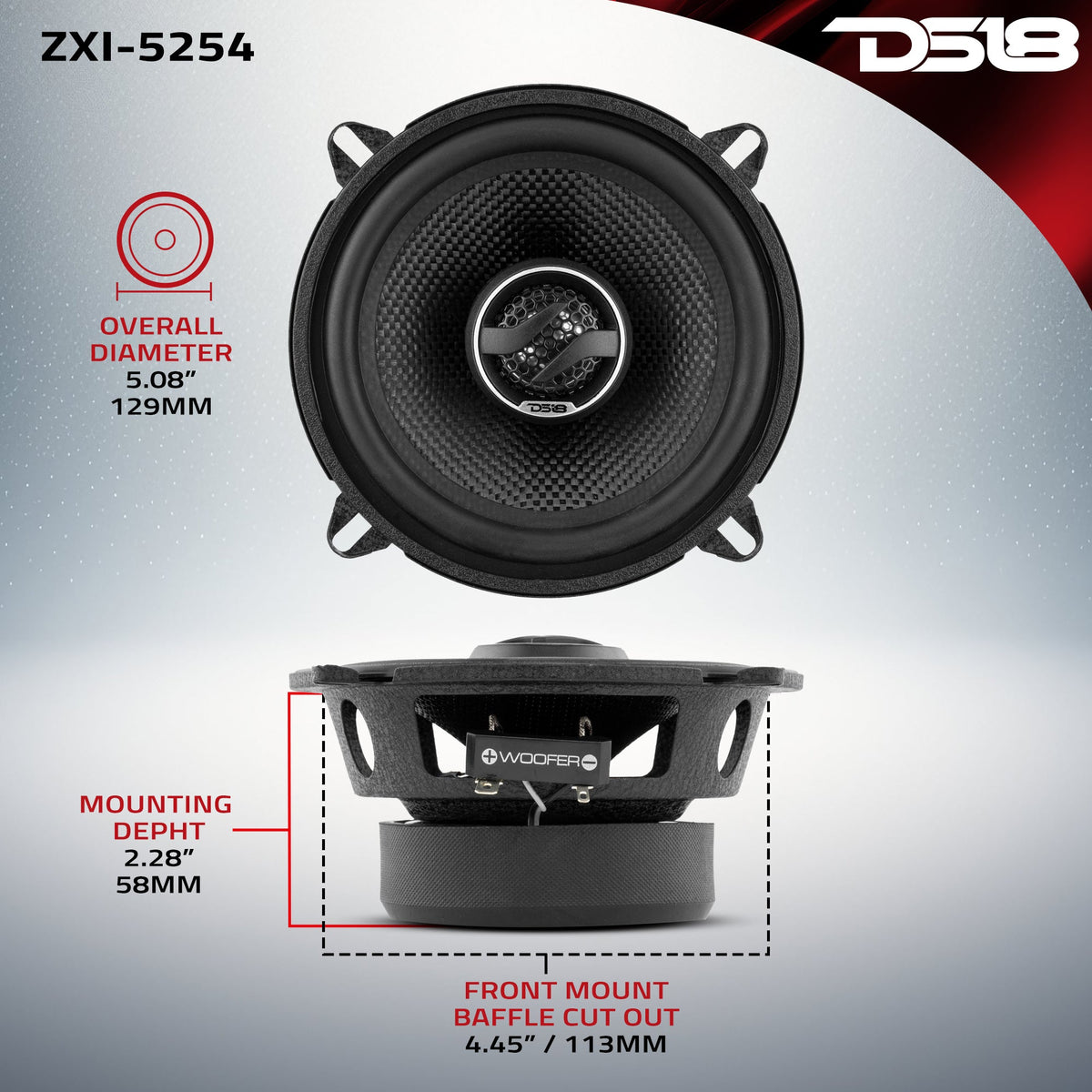 ZXI 5.25" 2-Way Coaxial Speakers with Kevlar Cone | 60 Watts RMS 4-Ohm DS18