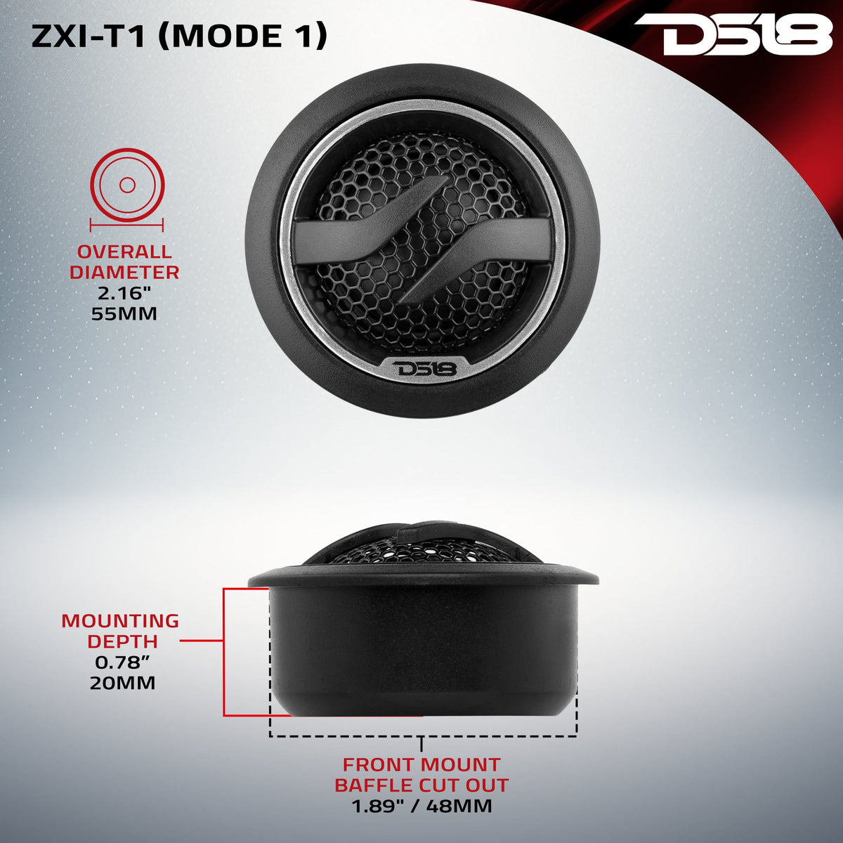 1.7" Dome Neodymium Tweeter 50 Watts 1" Pei 4-Ohm Vc DS18