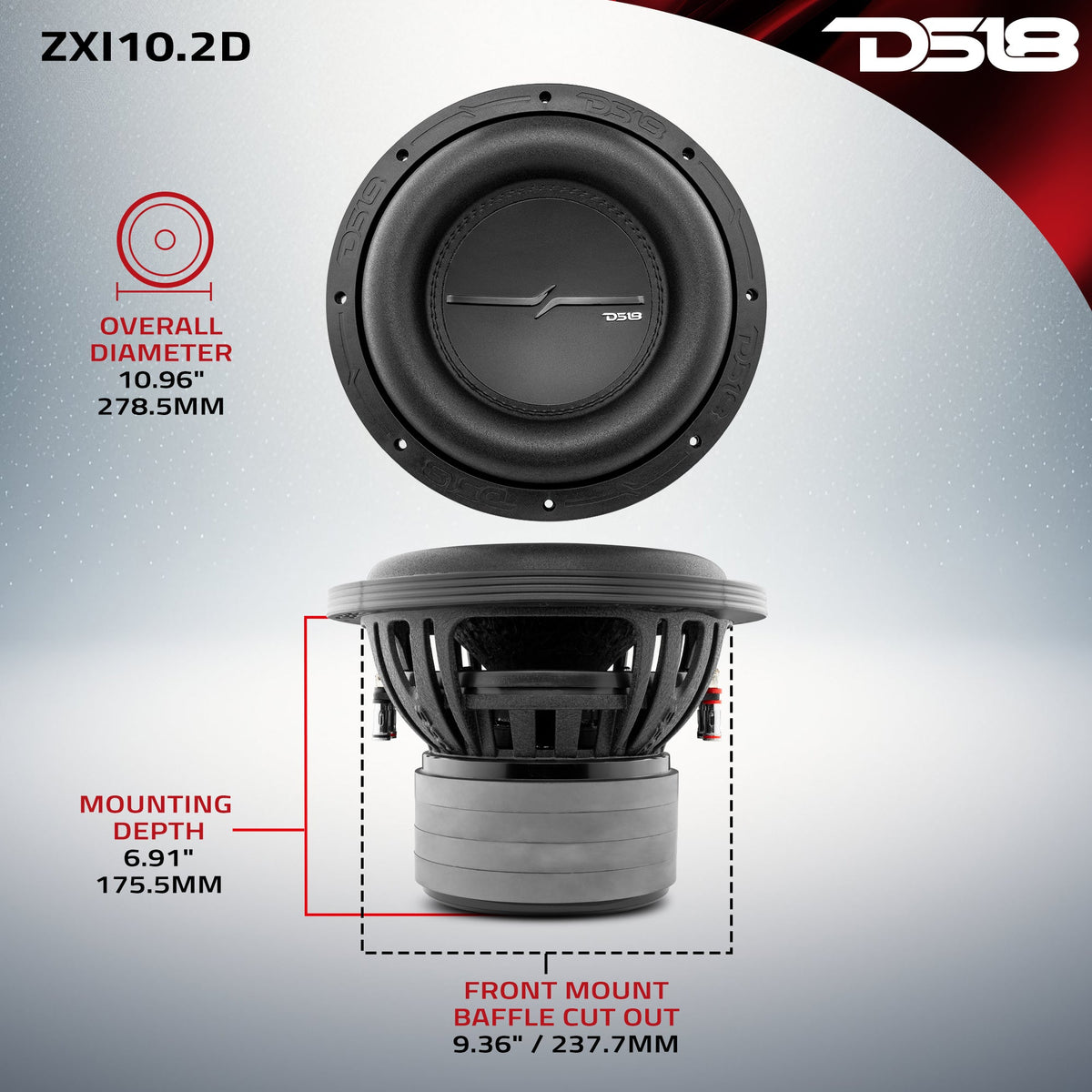 ZXI 10" High Excursion Subwoofer Quad Stacked Magnets | 800W RMS DVC 2-Ohm DS18