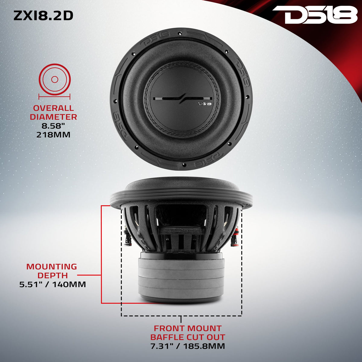 ZXI 8" High Excursion Subwoofer Quad Stacked Magnets | 600W RMS DVC 2-Ohm DS18