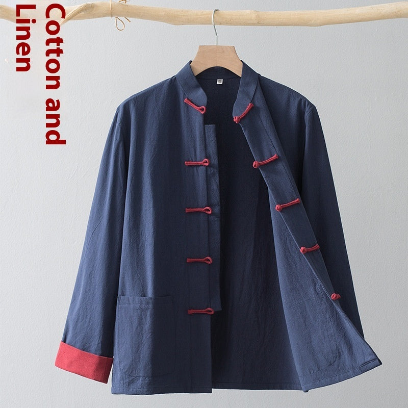 Cotton Linen Coat Vintage Top For Men