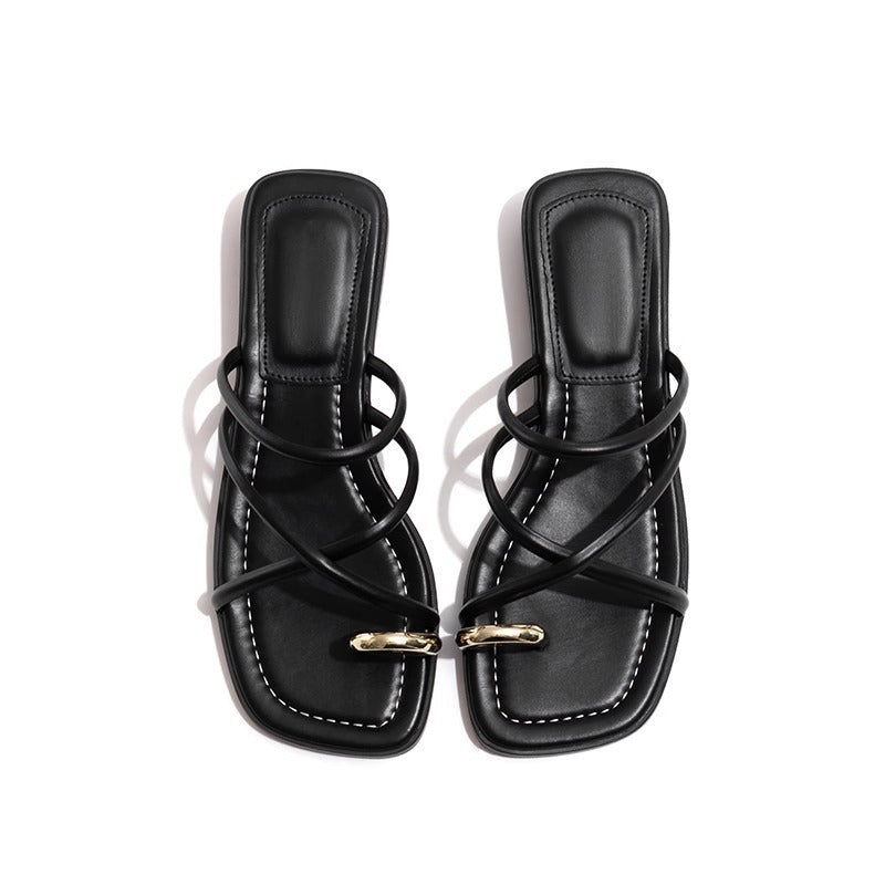 Summer New Versatile Fairy Style Toe Covering Casual Slippers