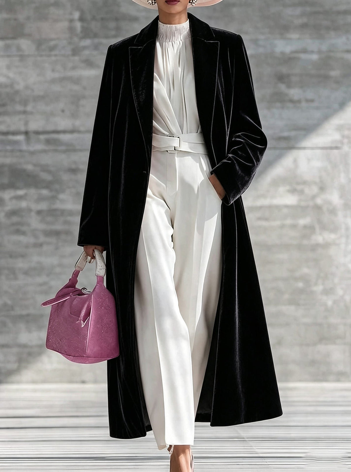 Womens V-neck Over-the-knee Velvet Coat My Store