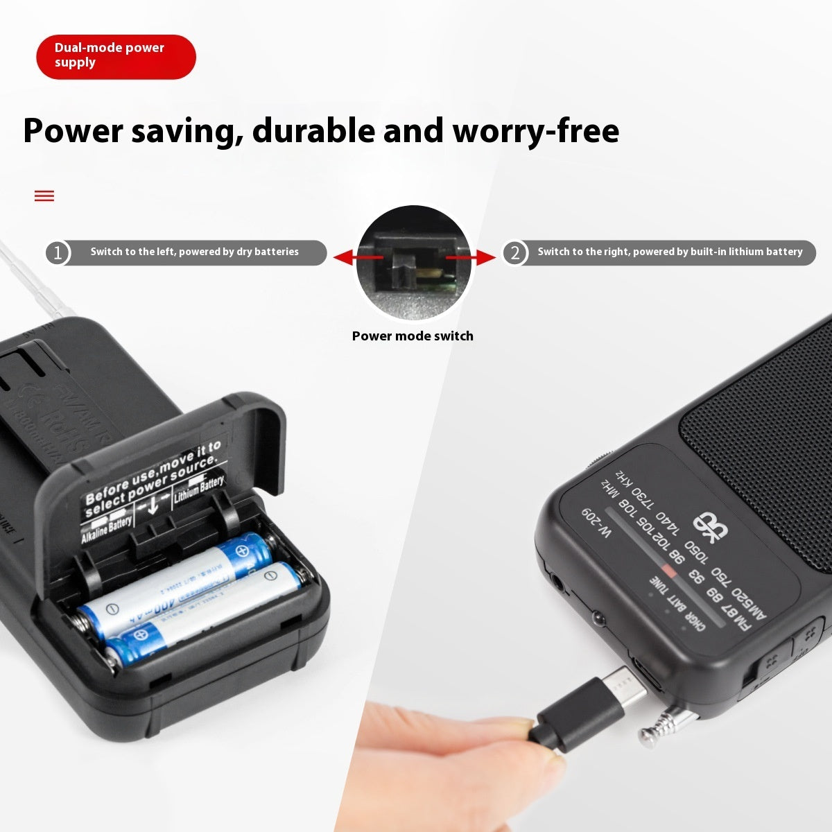 Dual Power FM AM Pocket Radio with Flashlight