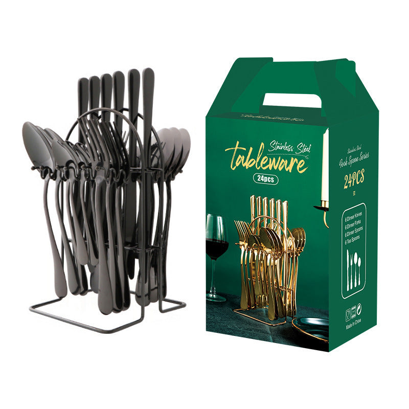 Gold Stainless Steel Cutlery Set With Rack