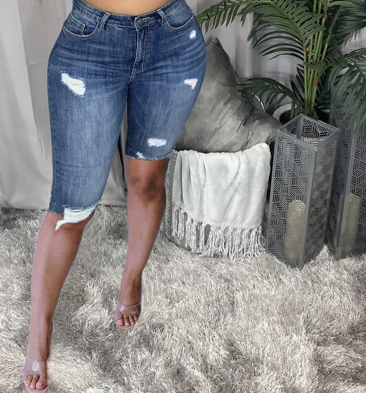 High Waist Slim-fit Denim Shorts