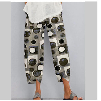 Women's Loose And Irregular Rendering Printing Elastic Waist Dungarees