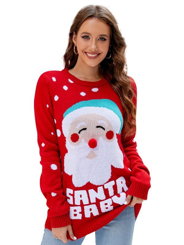 Women's Santa Sweater, Red, Embroidery, Long Sleeve