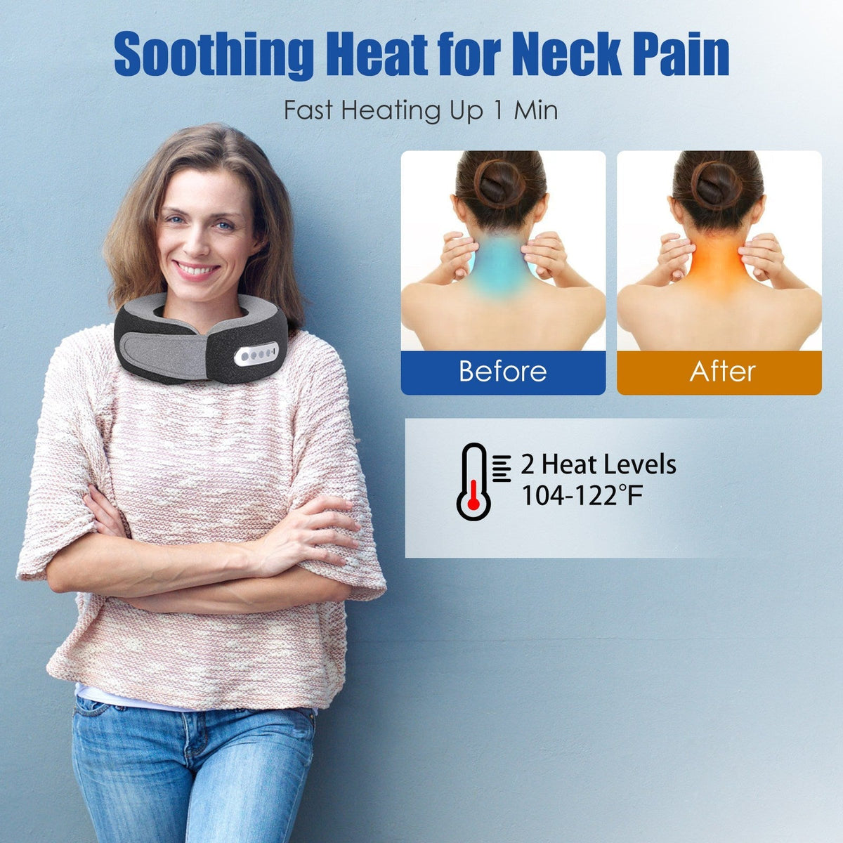 2-in-1 Heated Neck Massager Pillow – Memory Foam, 3 Speeds, Timer GBruno Store