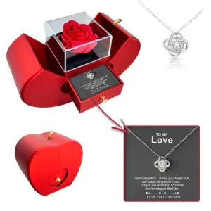 Red Rose Jewelry Gift Box with Necklace
