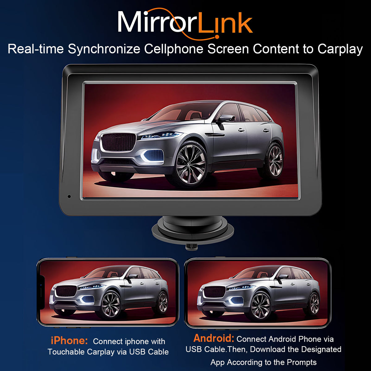 Portable Car Stereo Wireless CarPlay & Android Auto, Car Radio 7inches Touchscreen, Bluetooth5.0, Mirror Link, Maps Navigation, Voice Control, AUX Cable Vehicles My Store