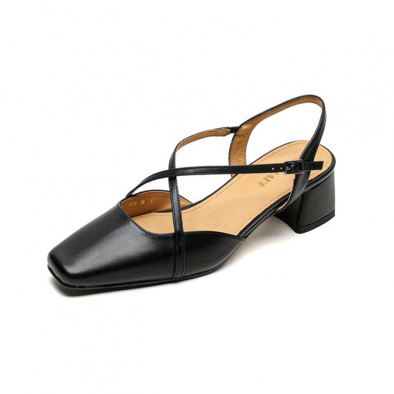 Women's Tendon Soft Bottom Mid Heel Sandals Closed Toe Casual