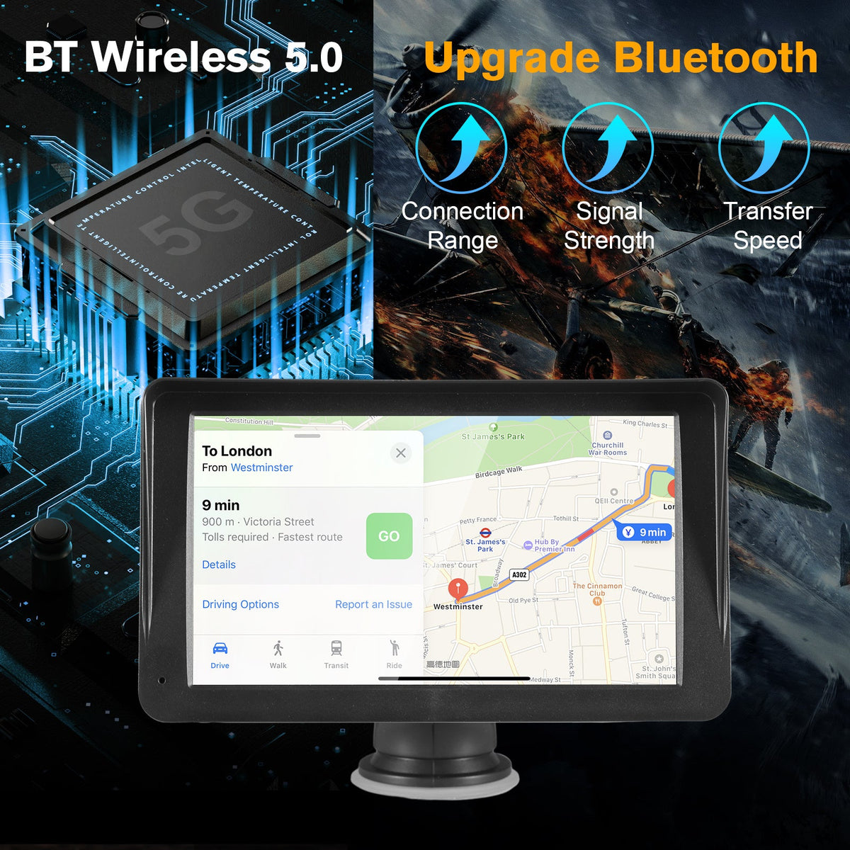 Portable Car Stereo Wireless CarPlay & Android Auto, Car Radio 7inches Touchscreen, Bluetooth5.0, Mirror Link, Maps Navigation, Voice Control, AUX Cable Vehicles