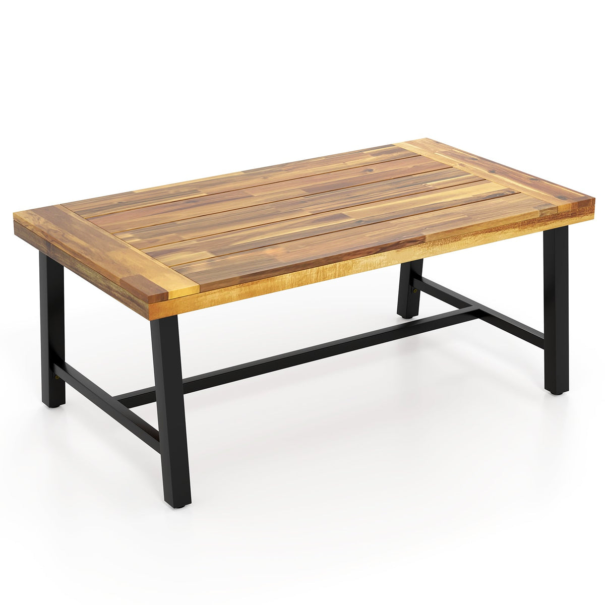 Acacia Wood Coffee Table with Thickened Top and Heavy-duty Metal Legs