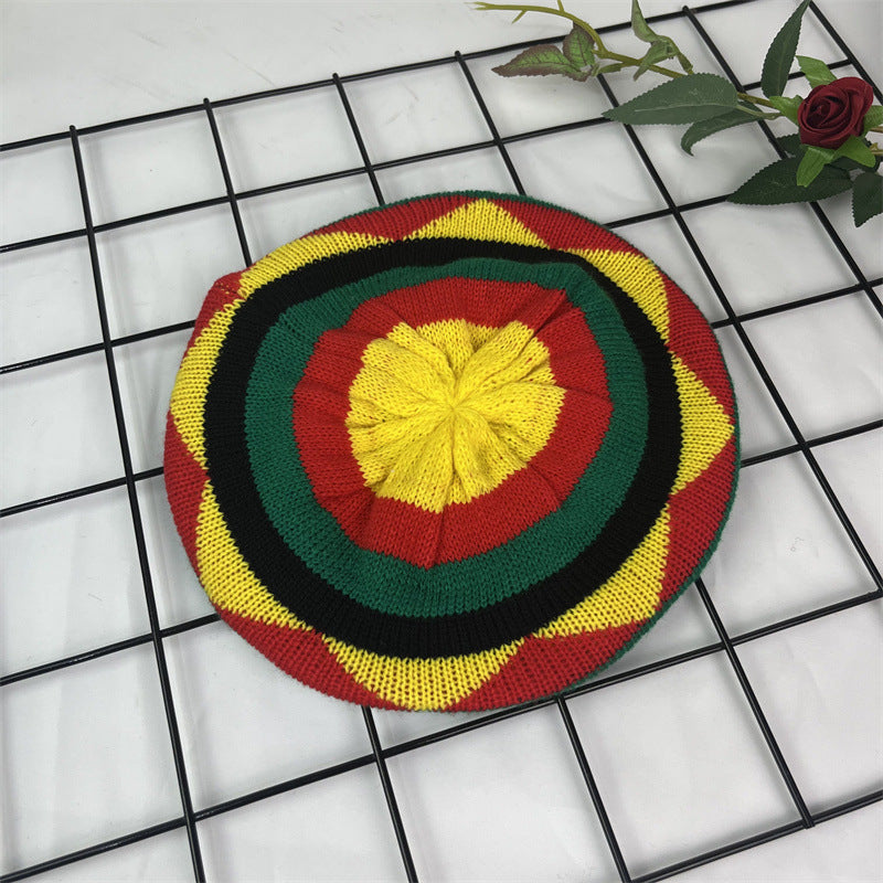 Hand Crocheted Wool Beret Jamaica Colorblock