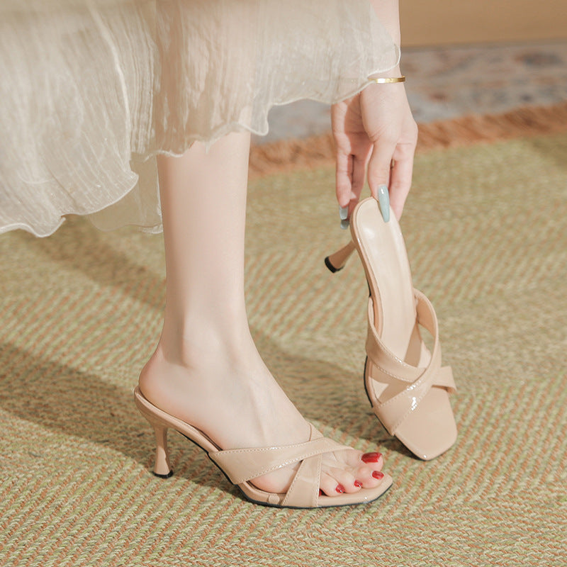 316-F3 High Heel Square Toe High-grade Outdoor Slippers