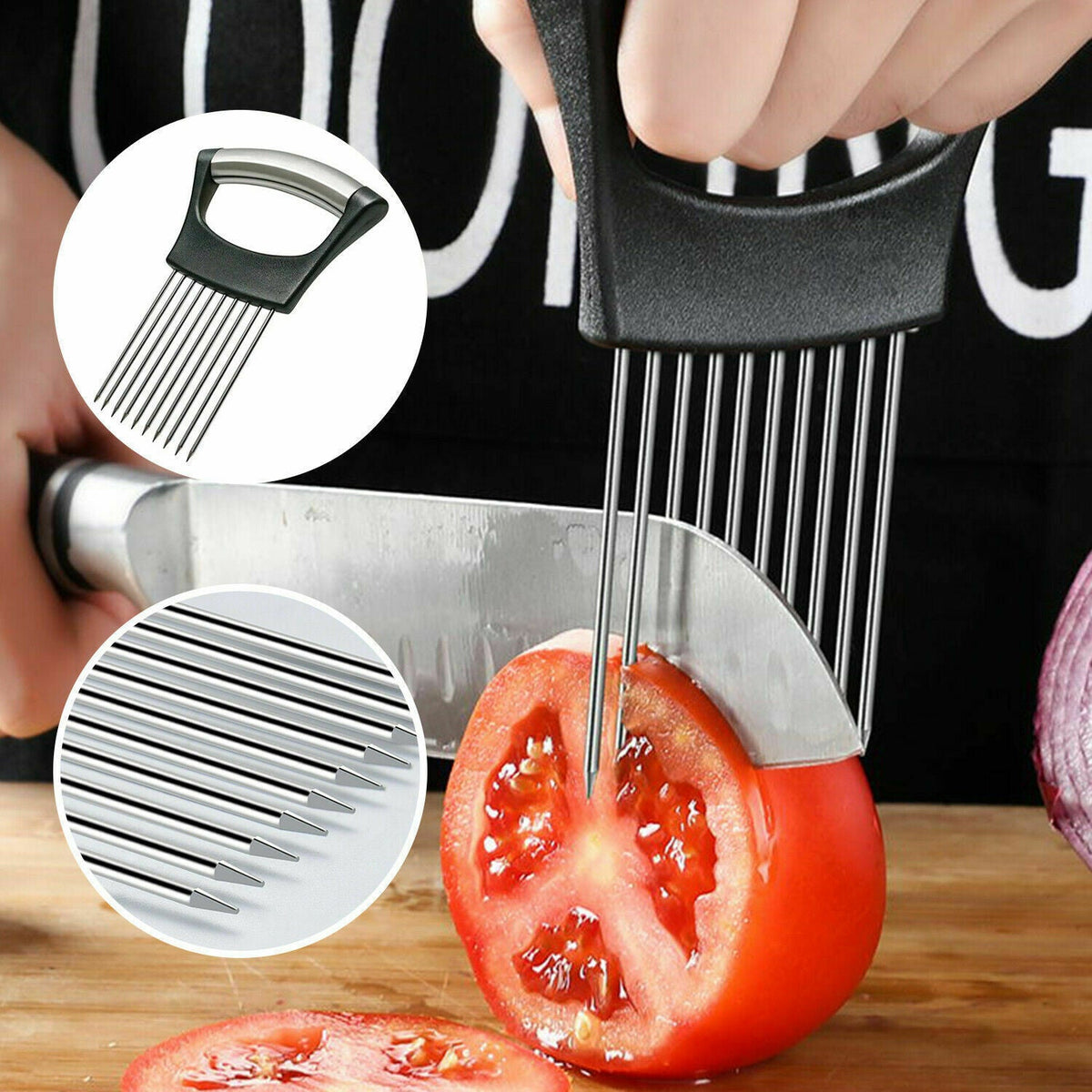 Food Slice Assistant Stainless Steel Onion and Tomato Slicer