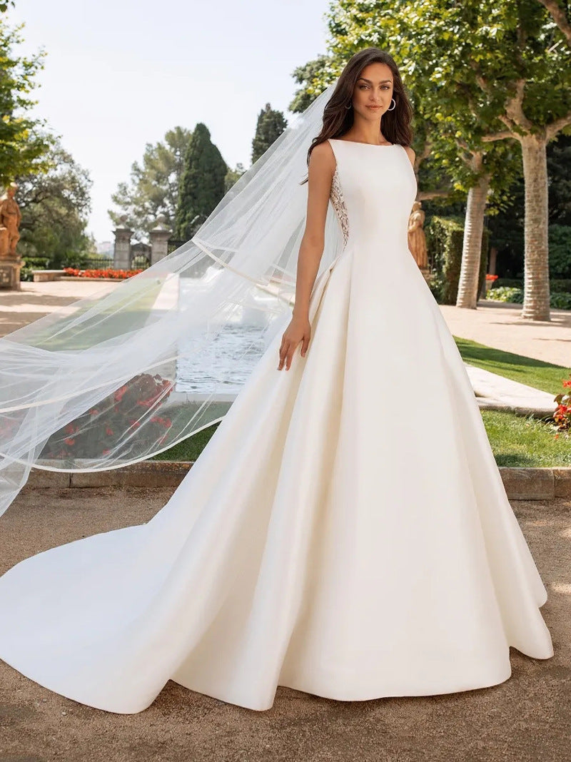 French Lace Satin Wedding Dress